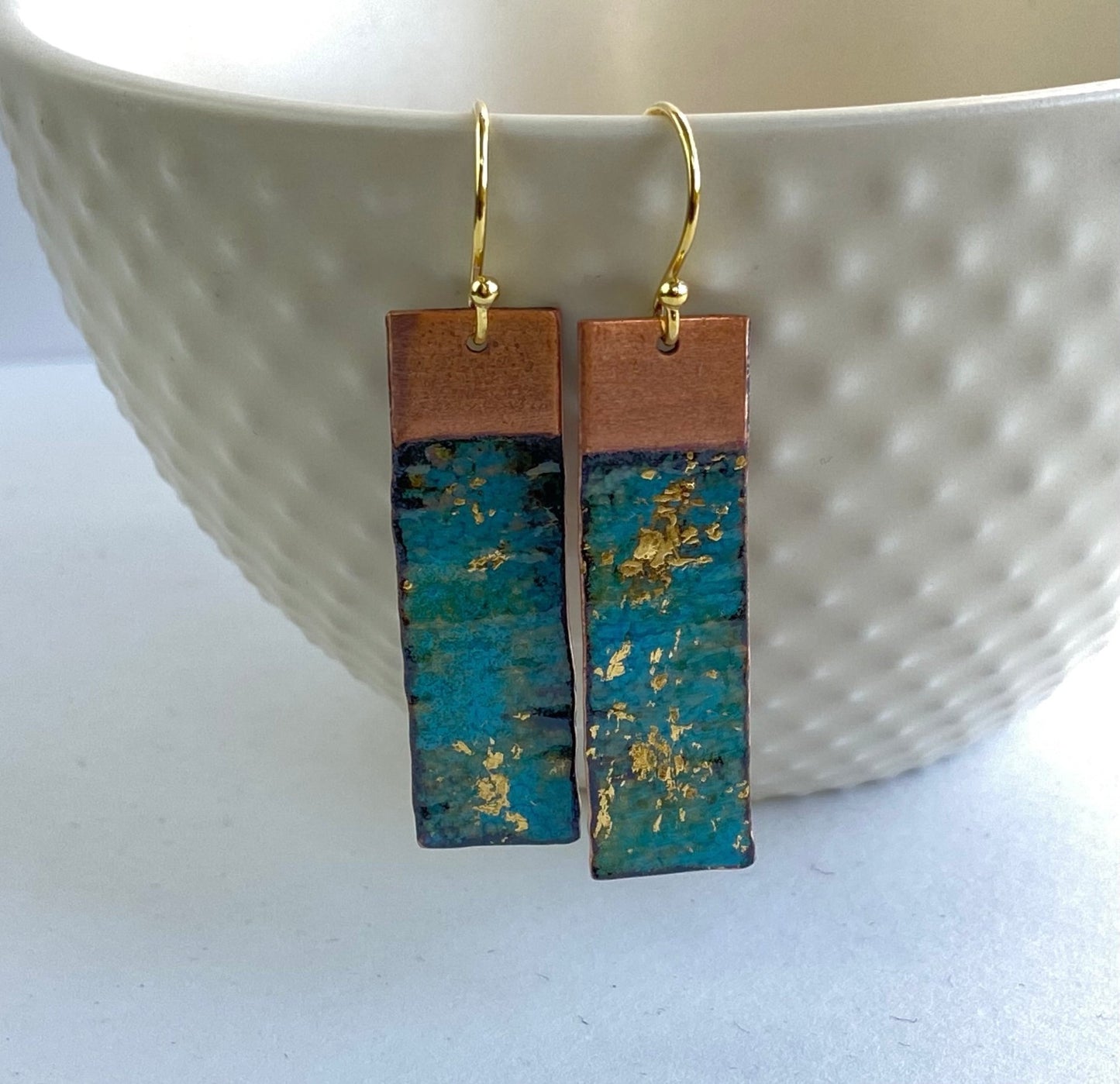 Ripple Seascape Textured enamel rectangle copper earrings - Green or Blue - Katie Johnston Jewellery