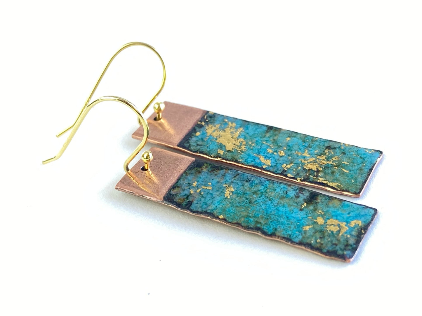 Ripple Seascape Textured enamel rectangle copper earrings - Green or Blue - Katie Johnston Jewellery