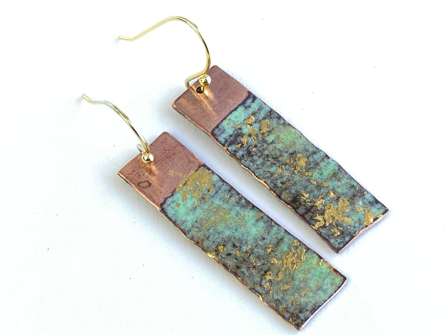 Ripple Seascape Textured enamel rectangle copper earrings - Green or Blue - Katie Johnston Jewellery