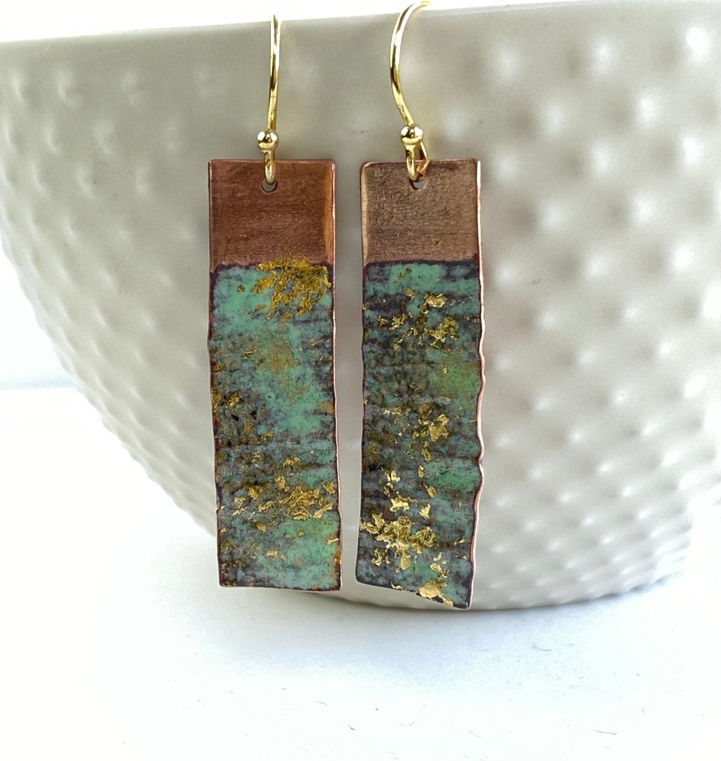 Ripple Seascape Textured enamel rectangle copper earrings - Green or Blue - Katie Johnston Jewellery