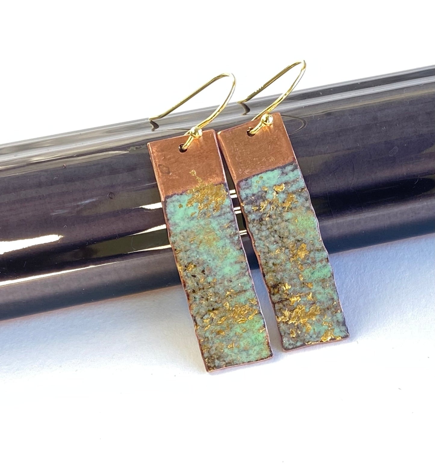 Ripple Seascape Textured enamel rectangle copper earrings - Green or Blue - Katie Johnston Jewellery