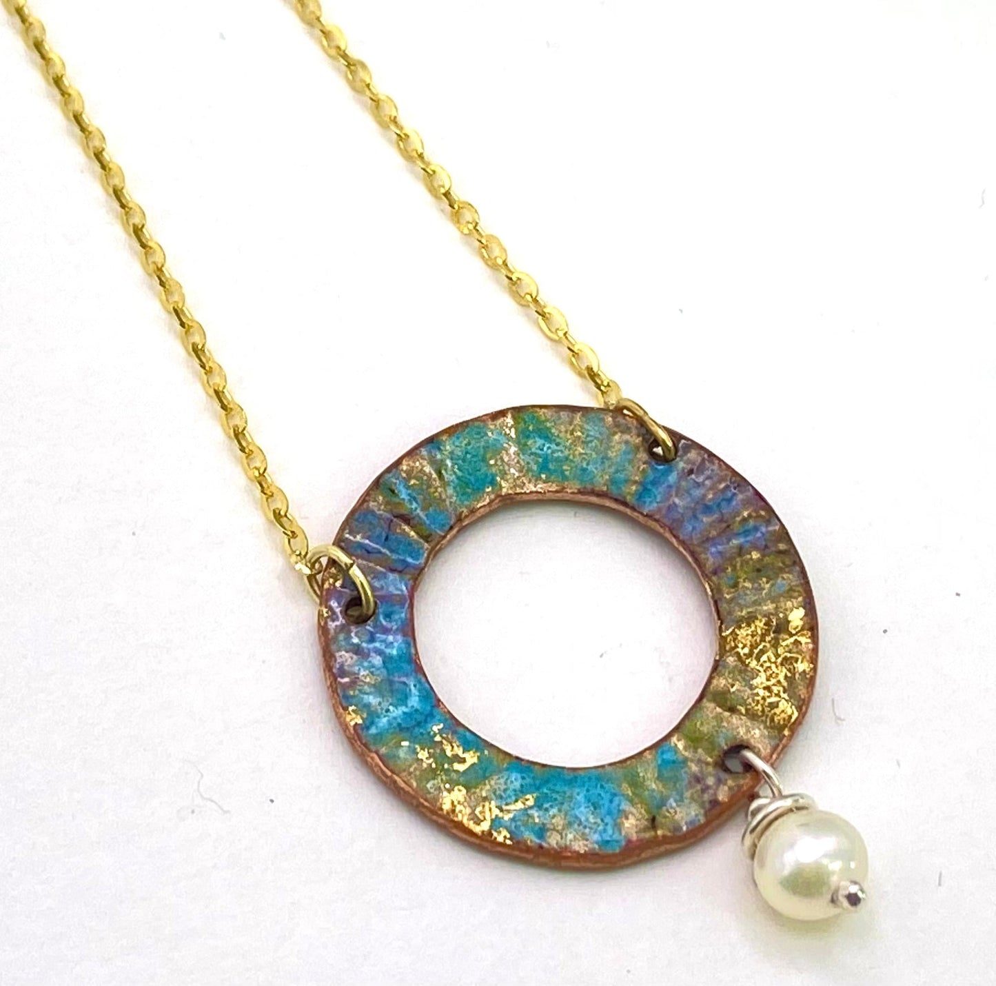 Ripple turquoise enamel copper and pearl pendant necklace - Katie Johnston Jewellery