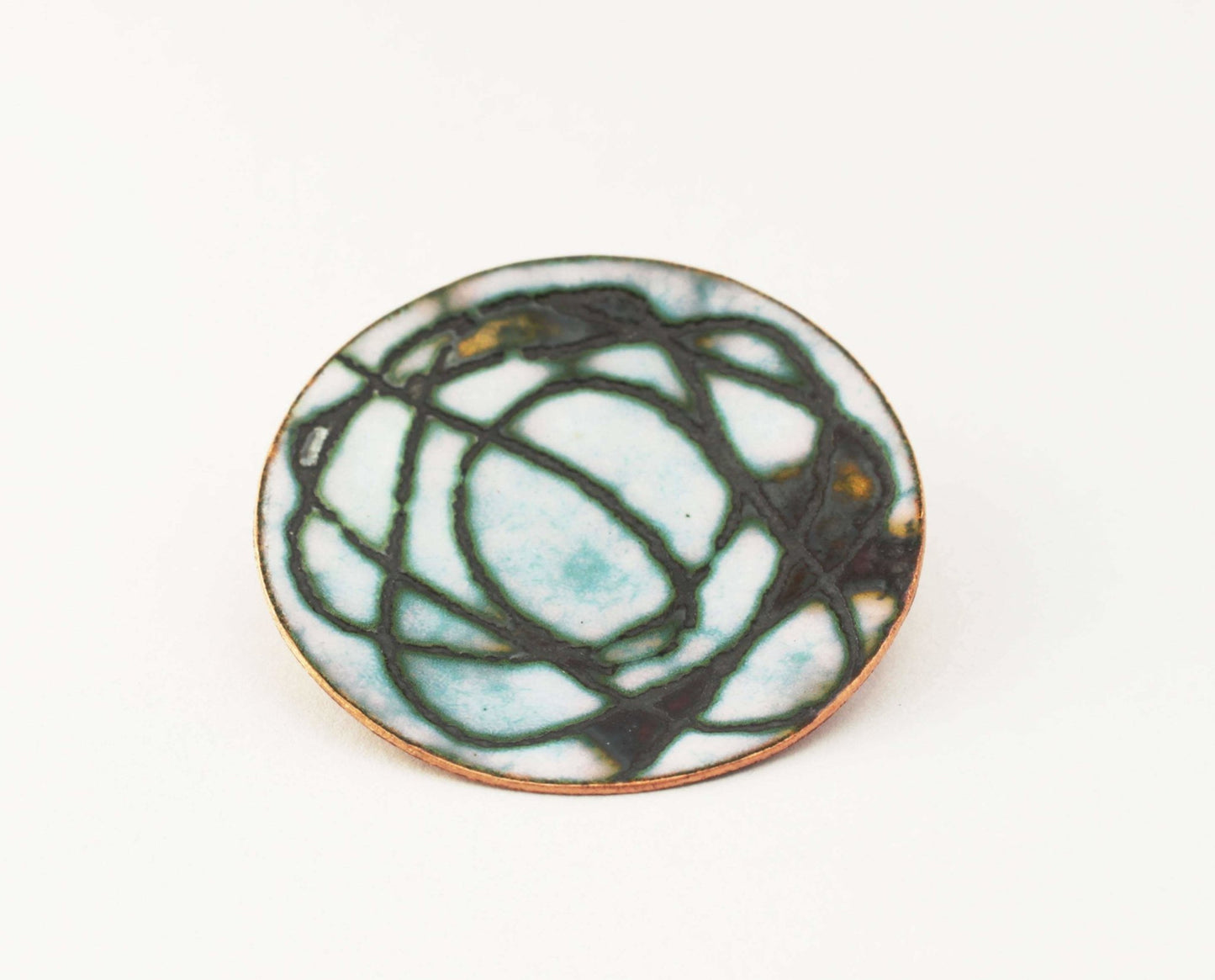 Sgraffito brooch - Enamel pattern circular brooch - large white round enamel pin -White scribble enamel brooch - Katie Johnston Jewellery
