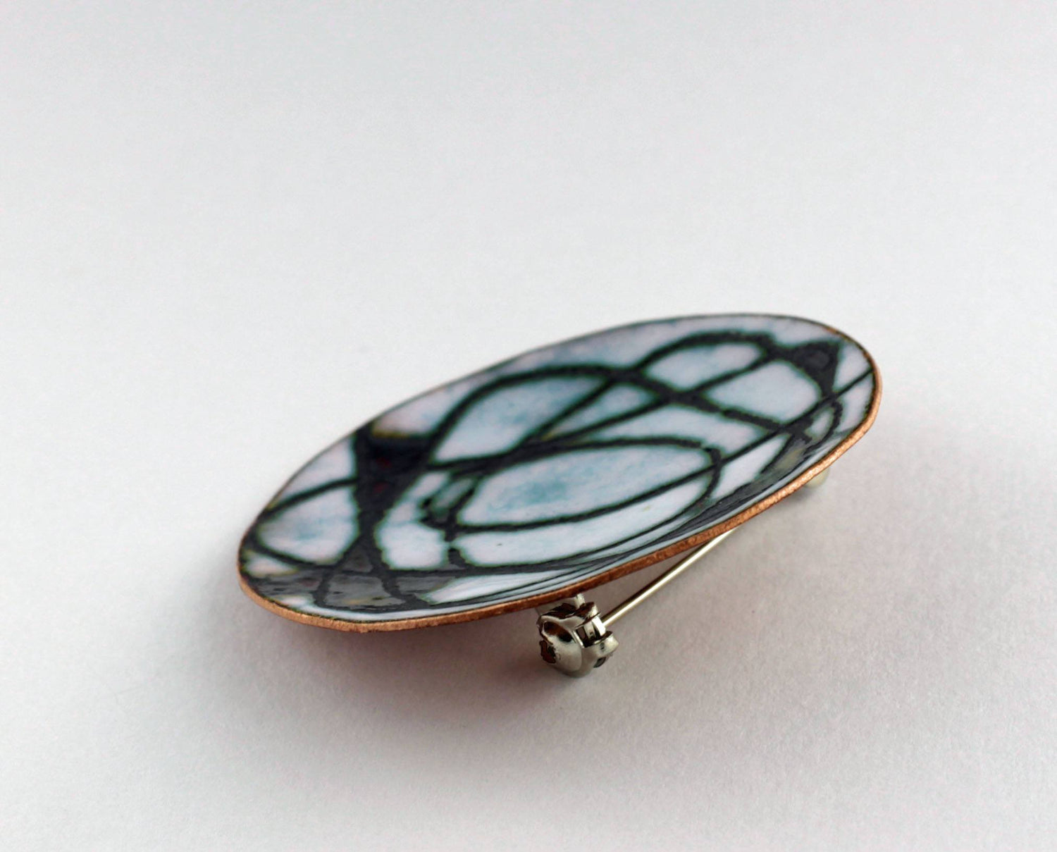 Sgraffito brooch - Enamel pattern circular brooch - large white round enamel pin -White scribble enamel brooch - Katie Johnston Jewellery