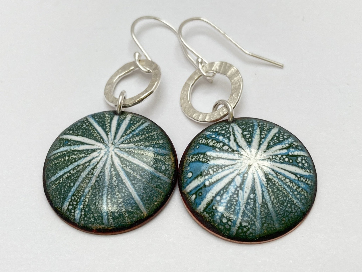 Sgraffito enamel and silver hoop earrings. - Katie Johnston Jewellery