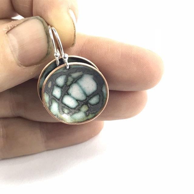 Sgraffito enamel circular earrings. - Katie Johnston Jewellery