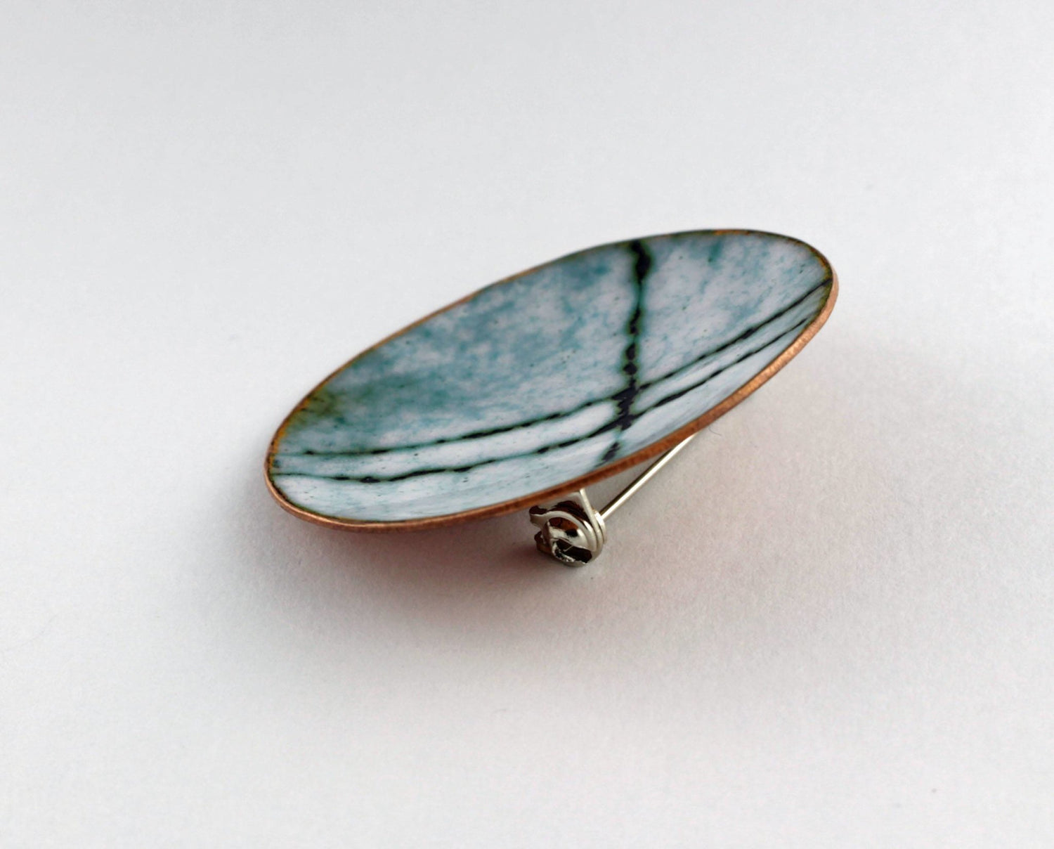 Sgraffito enamel copper brooch. White large round brooch with pattern. - Katie Johnston Jewellery