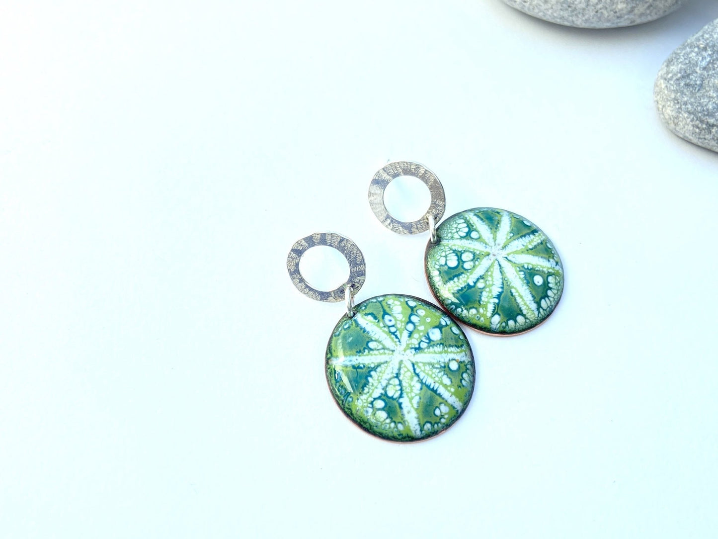 Sgraffito star enamel stud earrings blue/green - Katie Johnston Jewellery