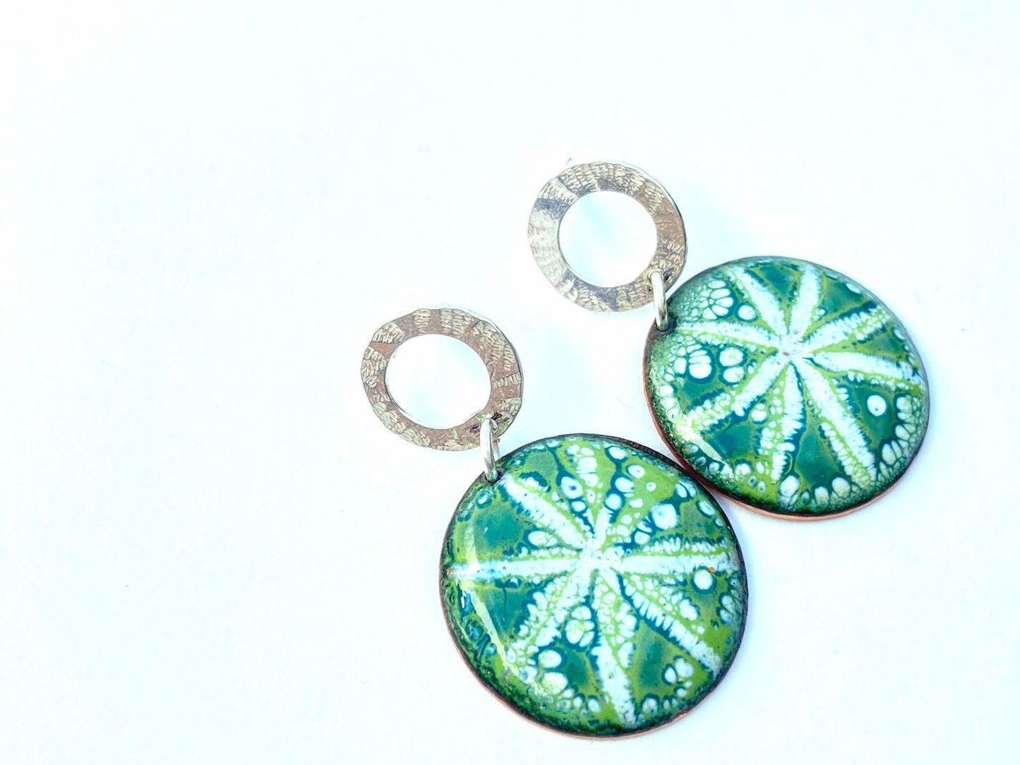 Sgraffito star enamel stud earrings blue/green - Katie Johnston Jewellery