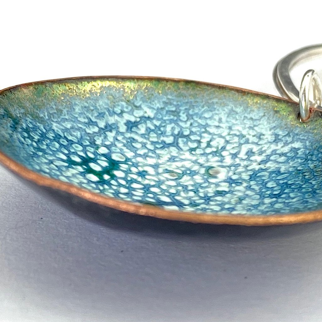 Statement Enamel Pendant - Little copper 'bowls' filled with enamel on sterling silver hoop and chain - Katie Johnston Jewellery