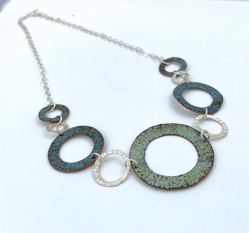 Textured Green Enamel earrings - Katie Johnston Jewellery