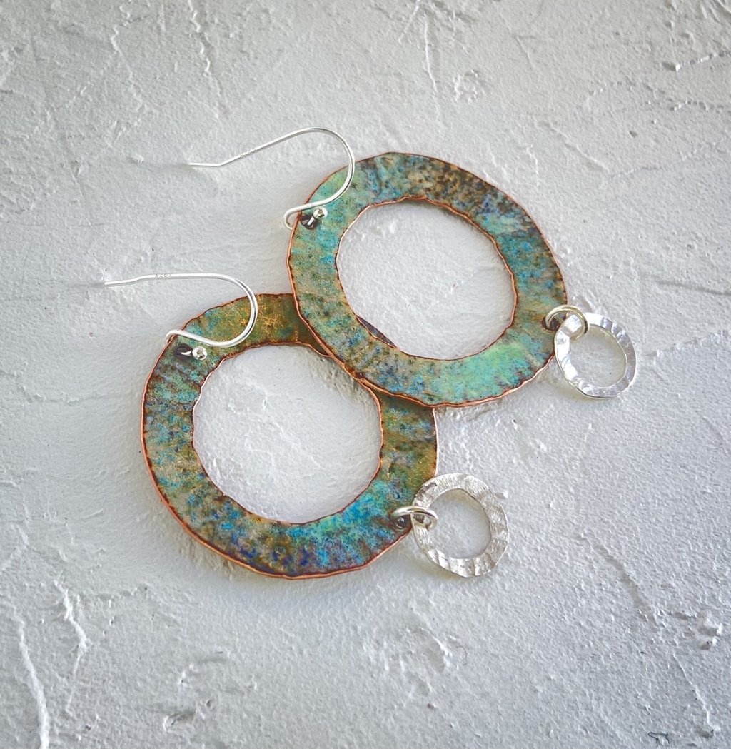 Textured Green Enamel earrings - Katie Johnston Jewellery