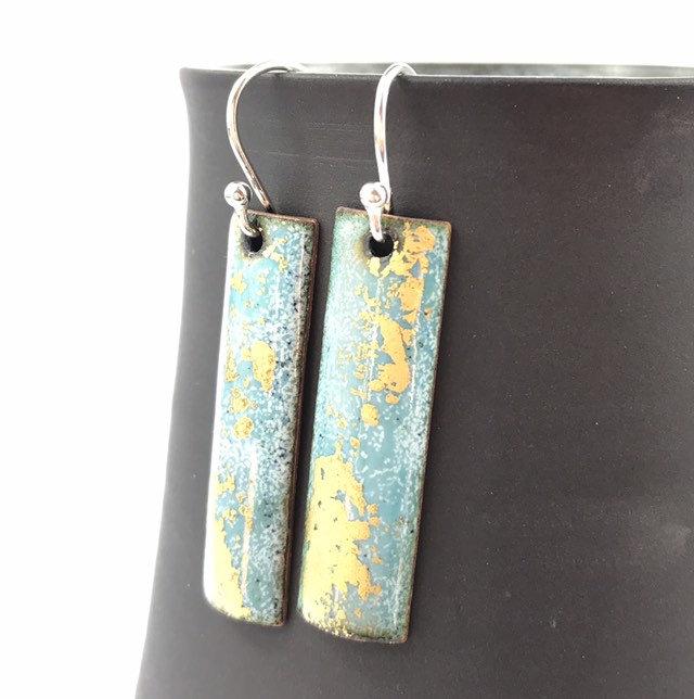 Turquoise and gold rectangular drop earrings - Katie Johnston Jewellery