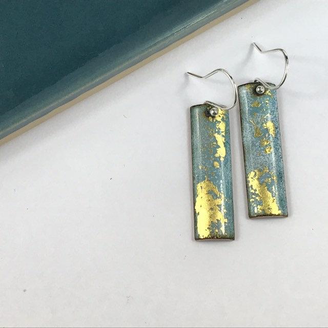 Turquoise and gold rectangular drop earrings - Katie Johnston Jewellery