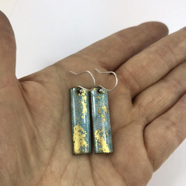Turquoise and gold rectangular drop earrings - Katie Johnston Jewellery