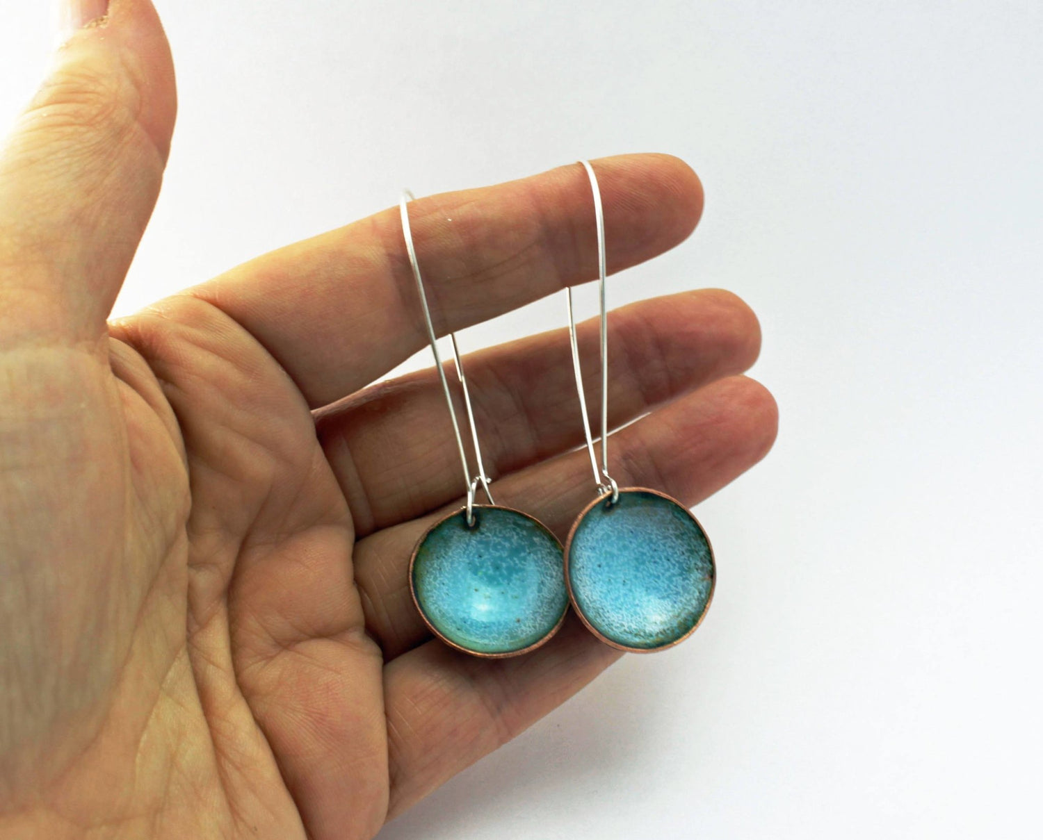 Turquoise enamel bowl drop long earrings - Katie Johnston Jewellery