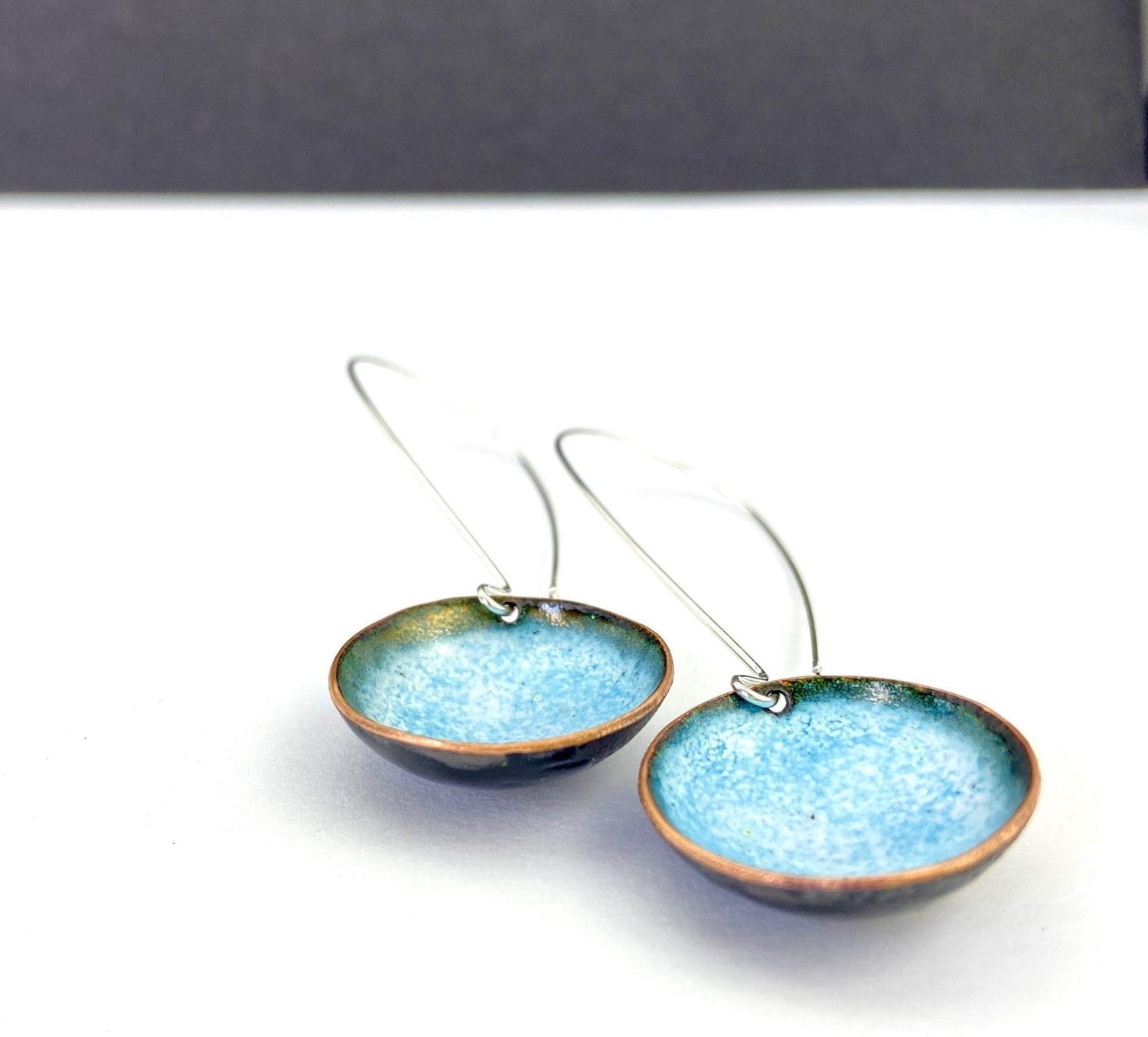 Turquoise enamel bowl drop long earrings - Katie Johnston Jewellery