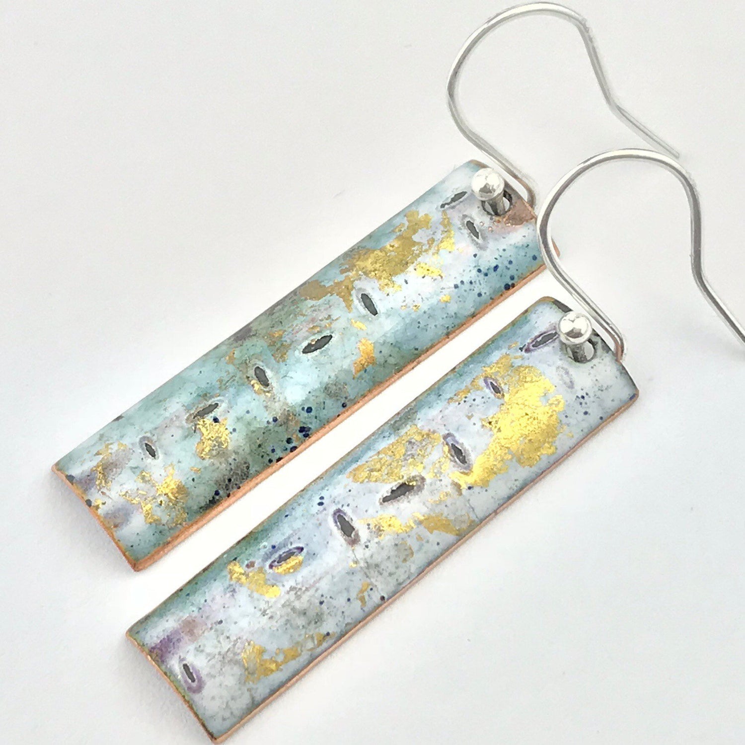 White & gold rectangular enamel drop earrings - Katie Johnston Jewellery