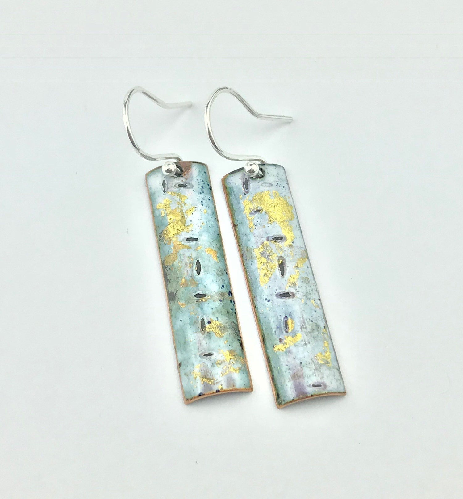 White & gold rectangular enamel drop earrings - Katie Johnston Jewellery