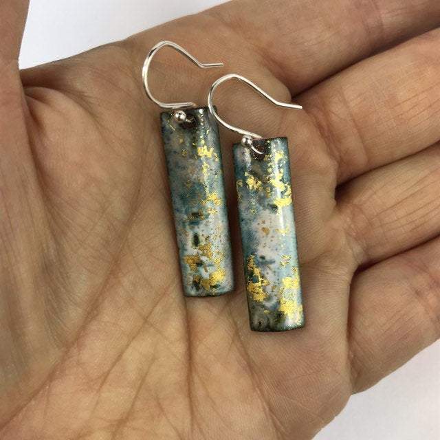 White & gold rectangular enamel drop earrings - Katie Johnston Jewellery